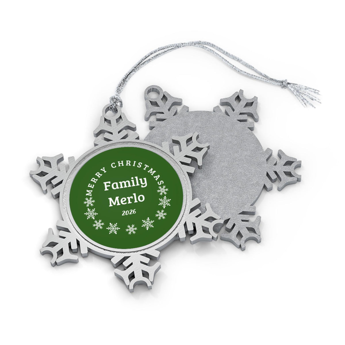 Personalized Merry Christmas Snowflake Ornament | Pewter Family Keepsake