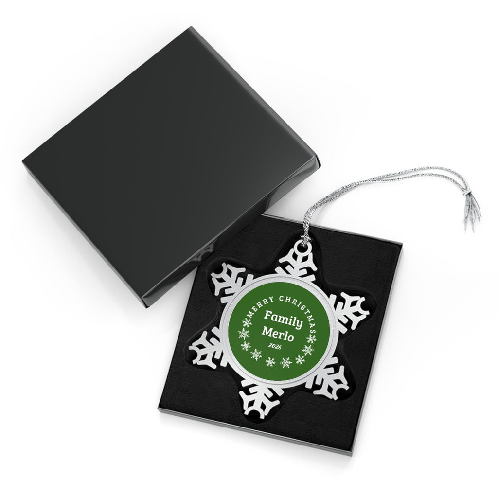 Personalized Merry Christmas Snowflake Ornament | Pewter Family Keepsake