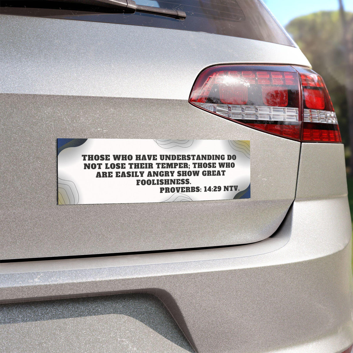 Proverbs 14:29 Scripture Car Magnet | Matte White Vinyl, Topographic Waves