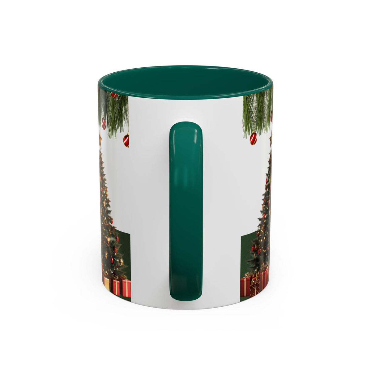 Santa Claus and Christmas Tree Mug | Color Accent Holiday Coffee Cup