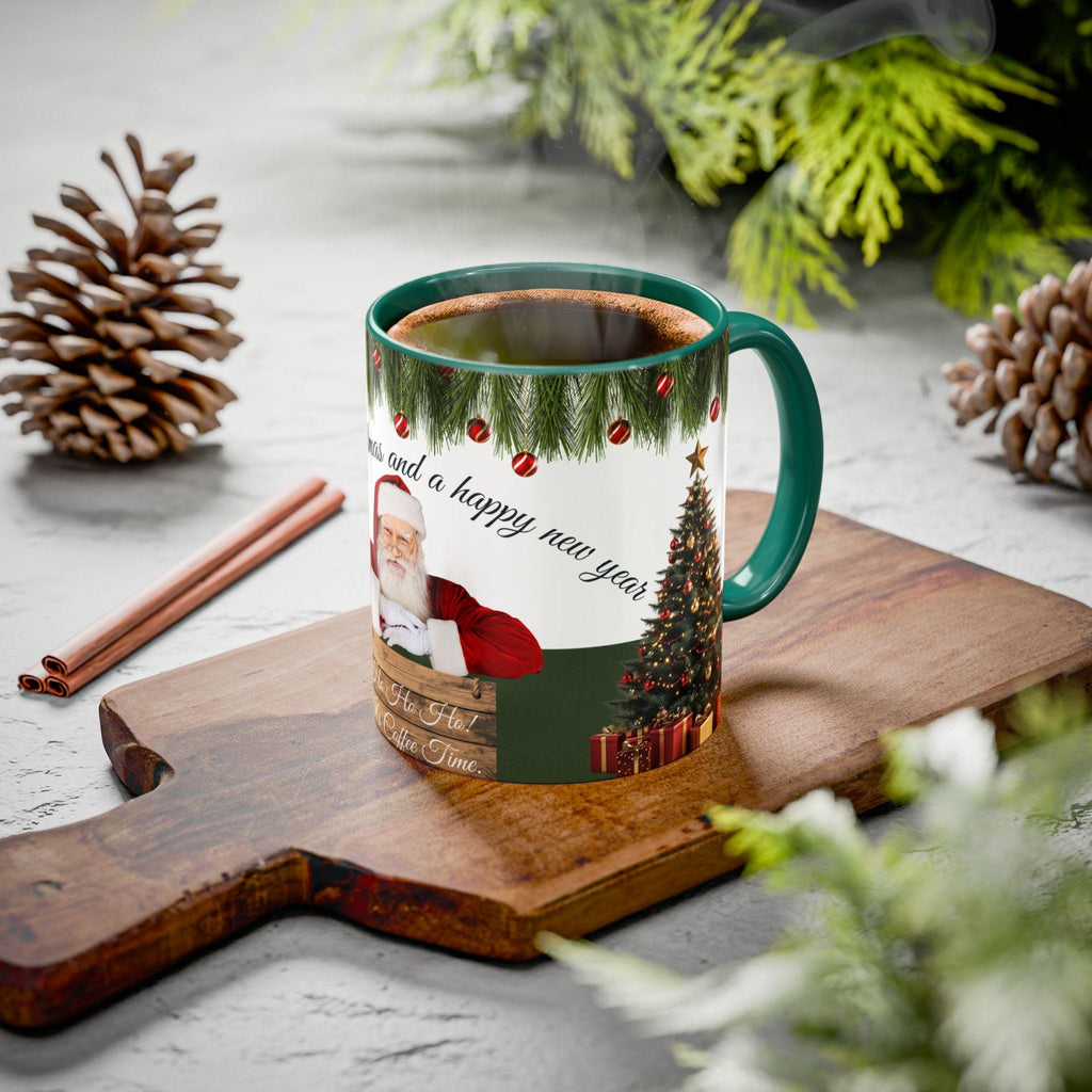 Santa Claus and Christmas Tree Mug | Color Accent Holiday Coffee Cup