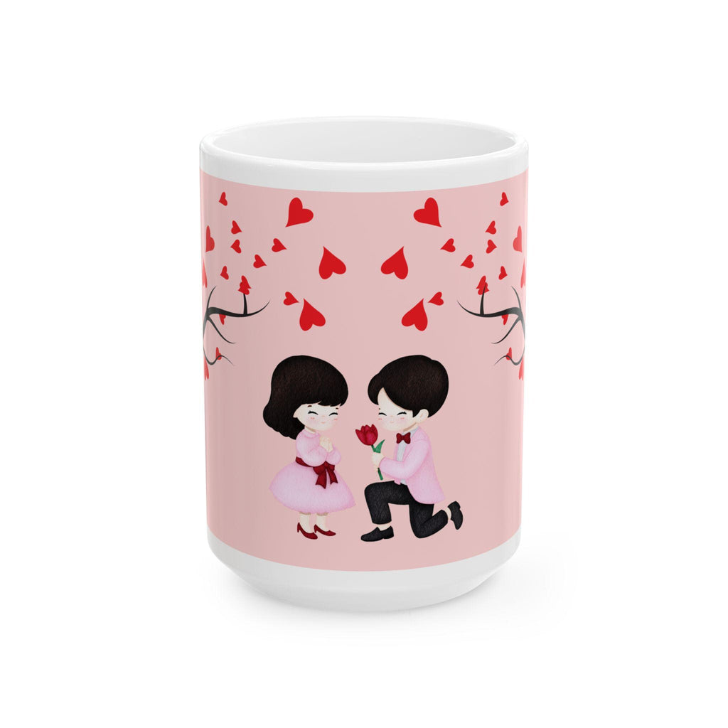 Ceramic Proposal Mug | Romantic Hearts, Rose, Storybook Illustration