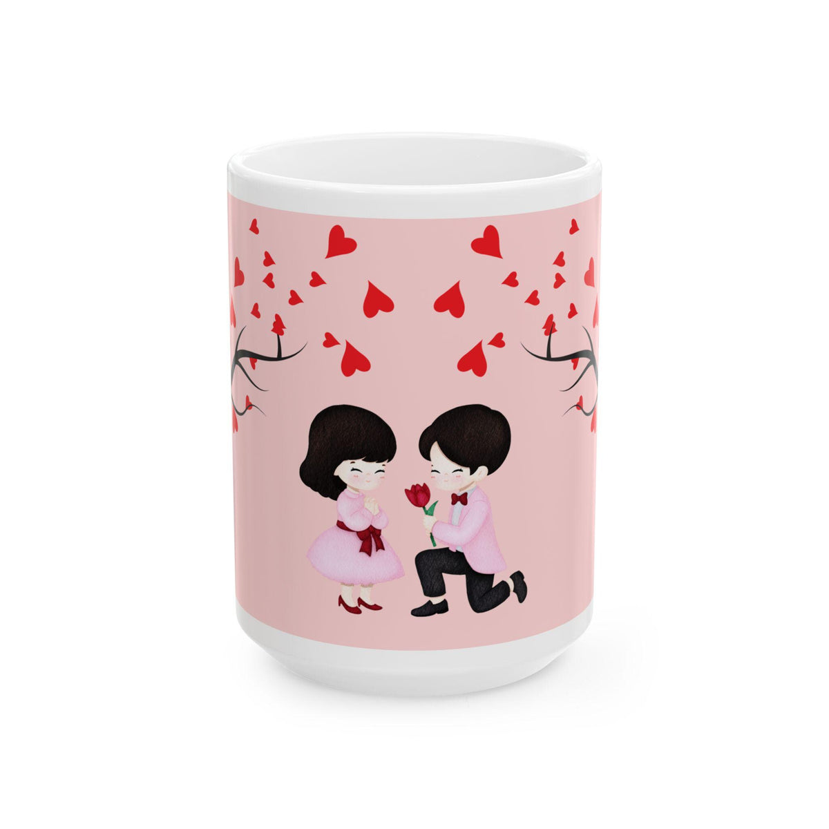 Ceramic Proposal Mug | Romantic Hearts, Rose, Storybook Illustration