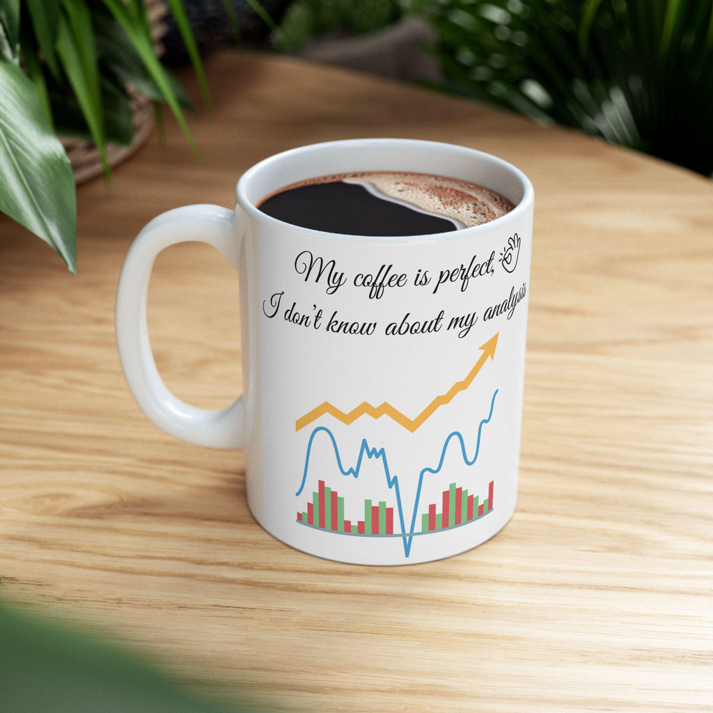 Humorous Coffee Analysis Mug | Ceramic Office Mug with Charts
