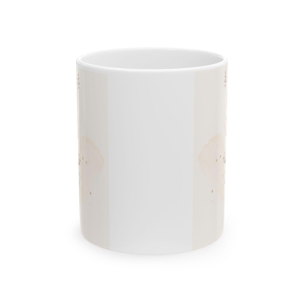 Minimalist Beige Botanical Skull Mug | Neutral Floral Ceramic Cup
