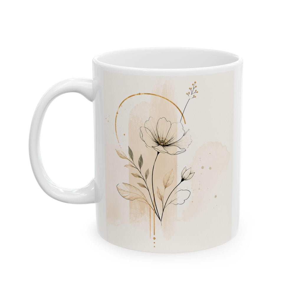 Minimalist Beige Botanical Skull Mug | Neutral Floral Ceramic Cup