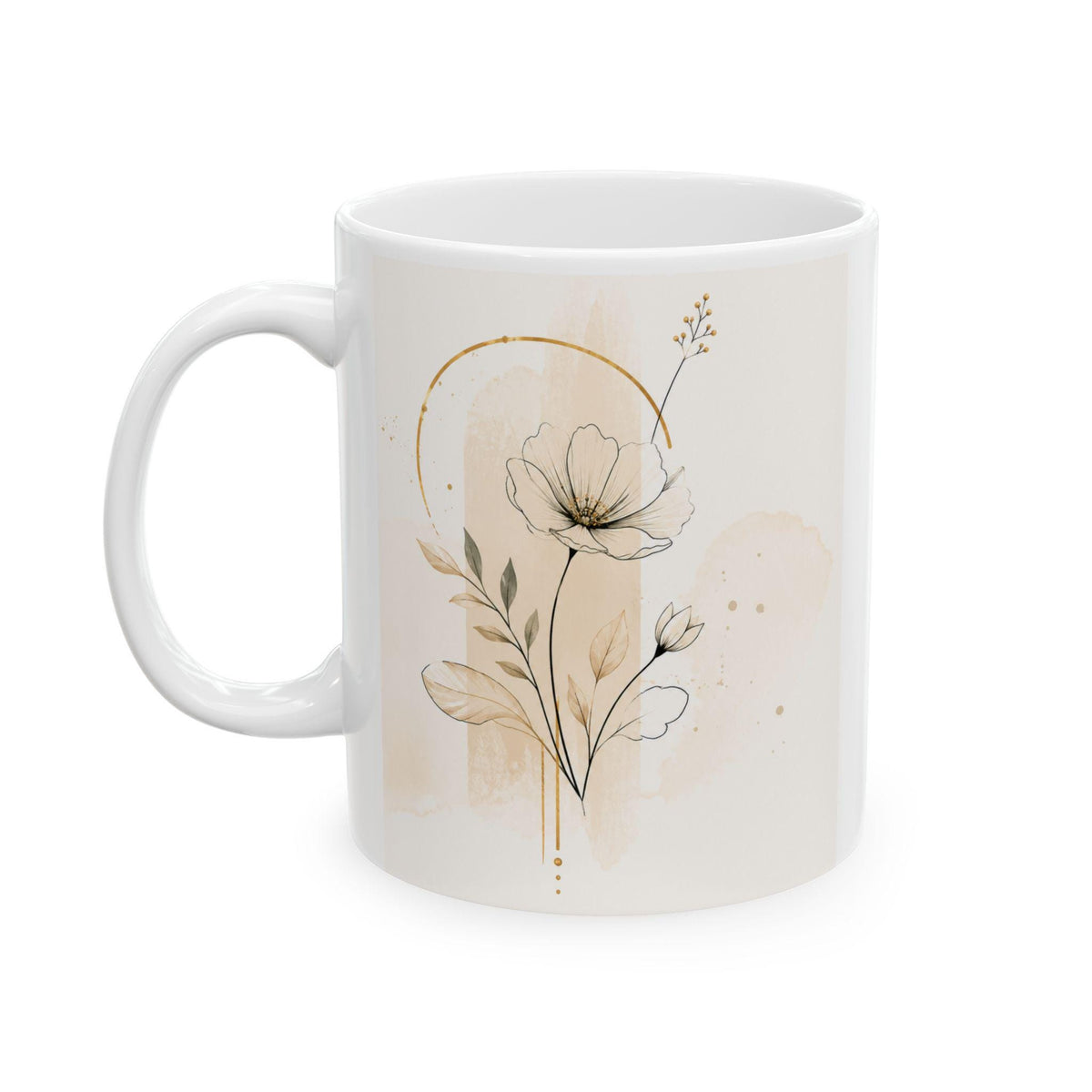 Minimalist Beige Botanical Skull Mug | Neutral Floral Ceramic Cup