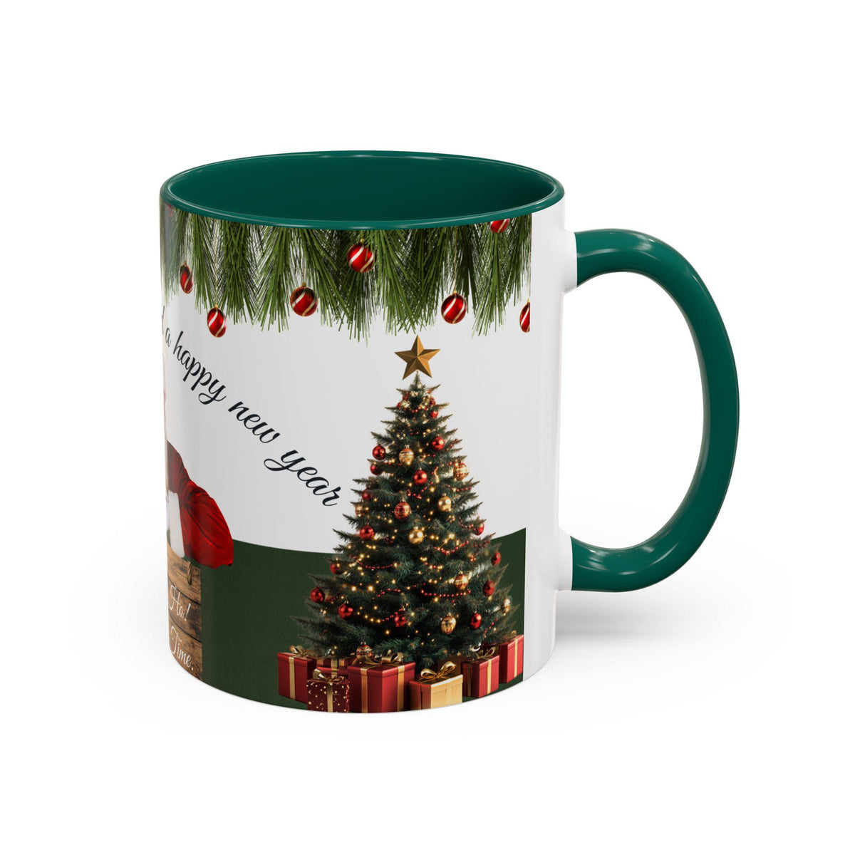 Santa Claus and Christmas Tree Mug | Color Accent Holiday Coffee Cup