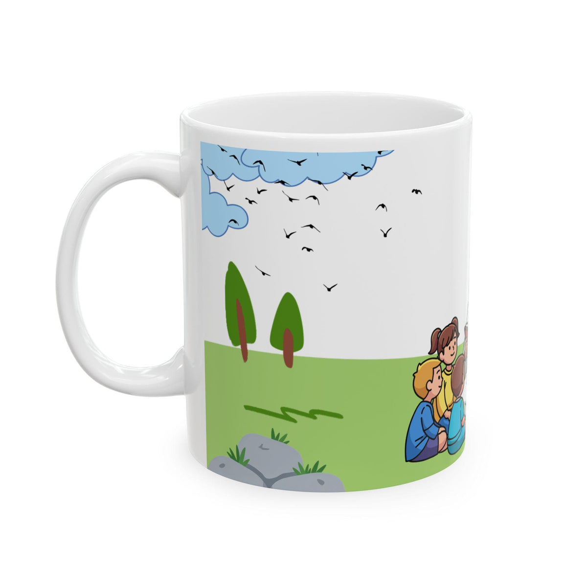 Jesus Teaching Children Illustration Mug | Christian Scripture Kids Scene Ceramic