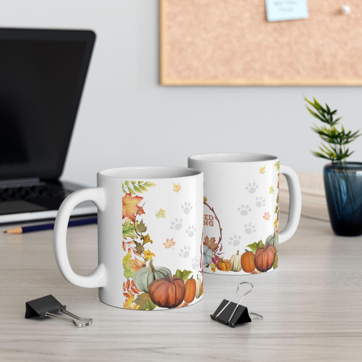 Woof Blessed Thanksgiving Day Mug | Golden Retriever, Pumpkins, Fall Leaves