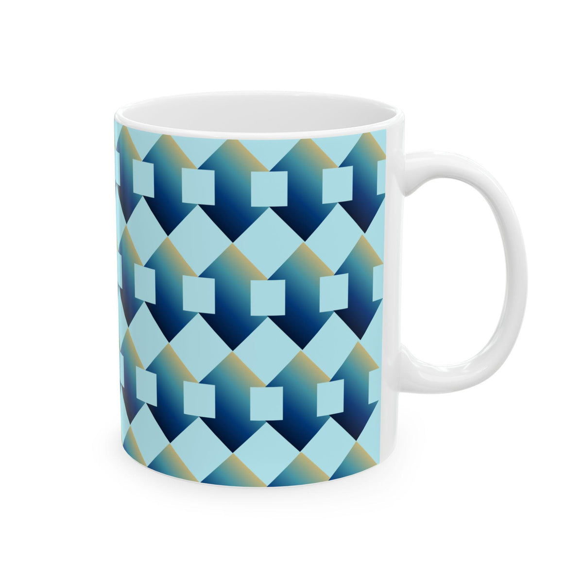 Blue Geometric Pattern Mug | Diamond Arrow Ceramic Coffee Cup