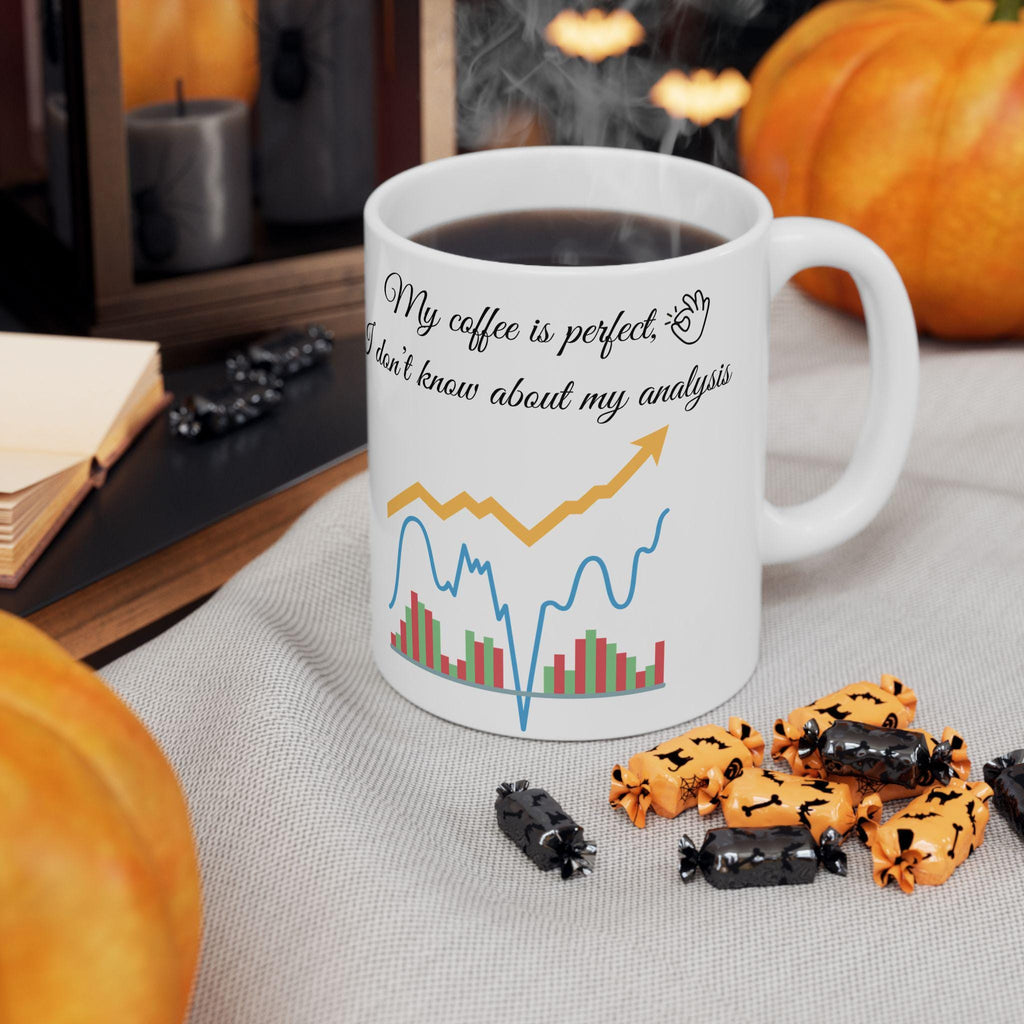 Humorous Coffee Analysis Mug | Ceramic Office Mug with Charts