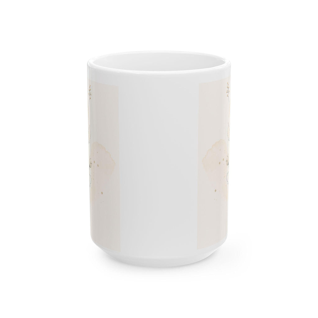 Minimalist Beige Botanical Skull Mug | Neutral Floral Ceramic Cup