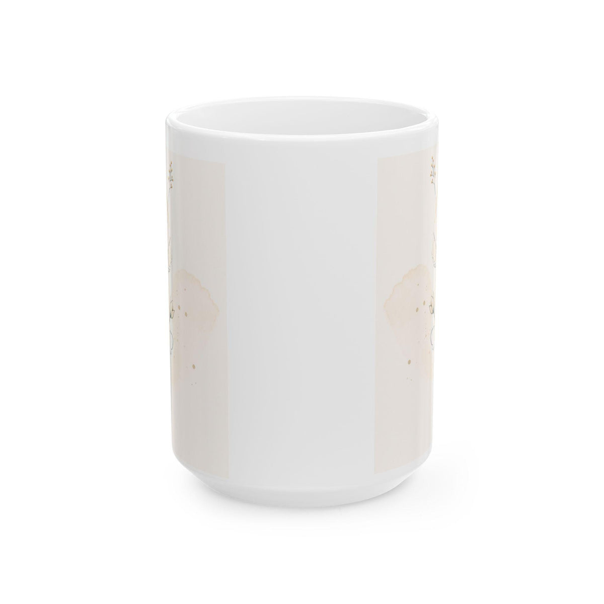 Minimalist Beige Botanical Skull Mug | Neutral Floral Ceramic Cup