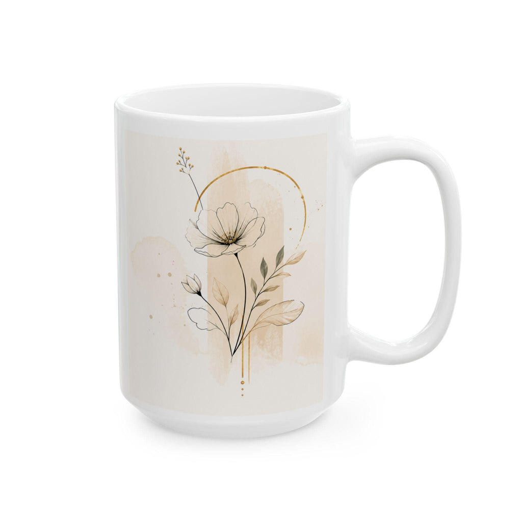 Minimalist Beige Botanical Skull Mug | Neutral Floral Ceramic Cup