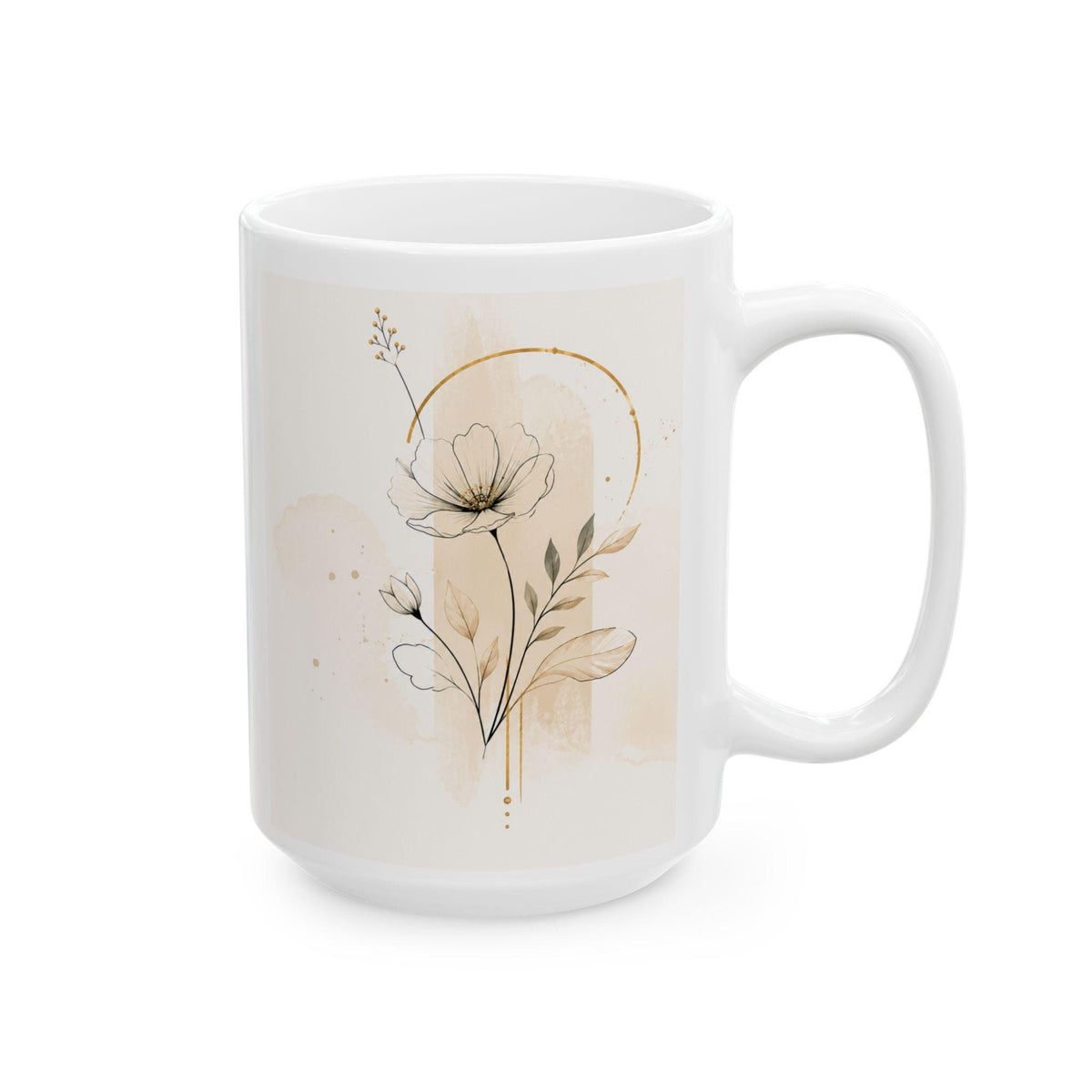 Minimalist Beige Botanical Skull Mug | Neutral Floral Ceramic Cup