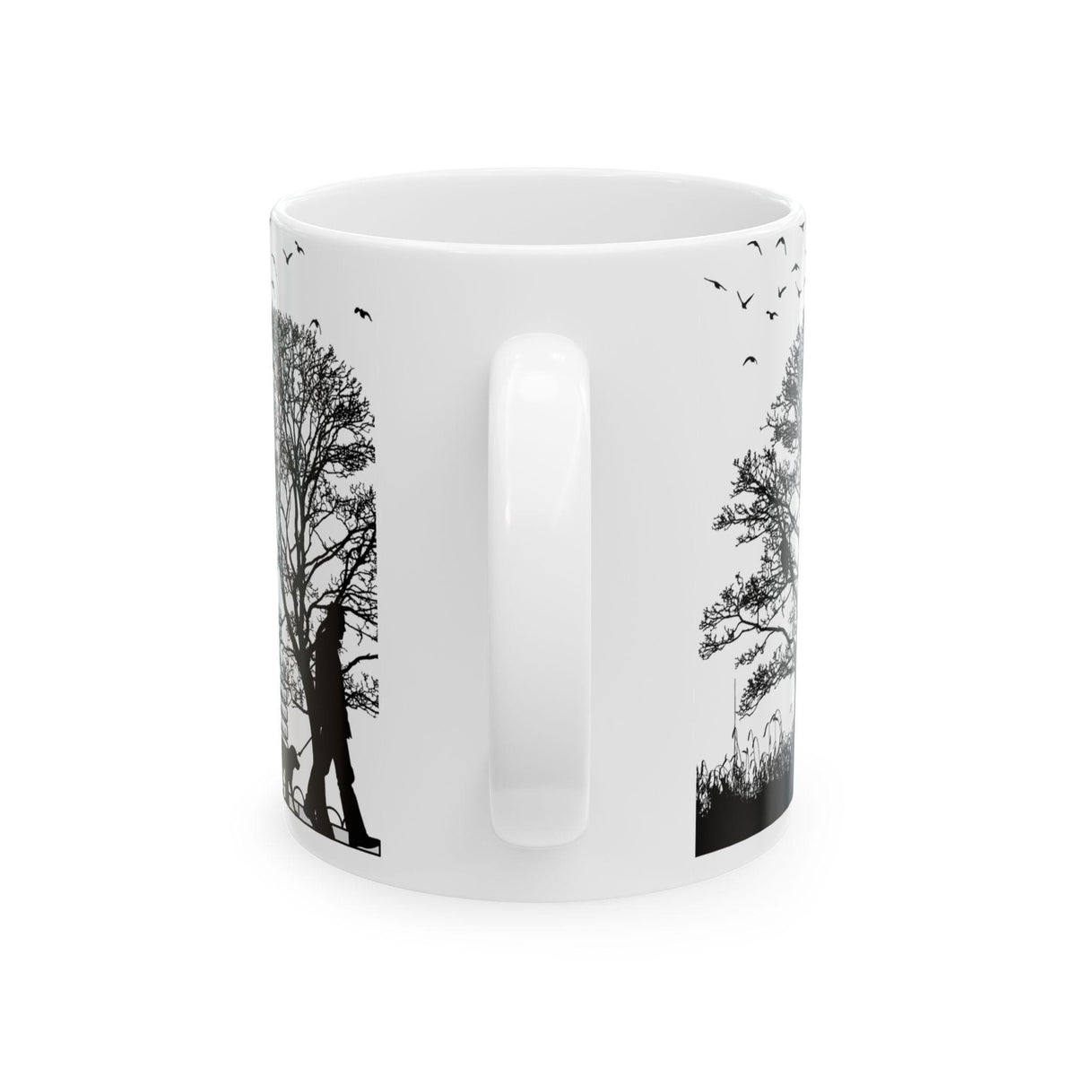 Park Silhouette Scene Mug | Cyclist, Runner, Trees, Birds